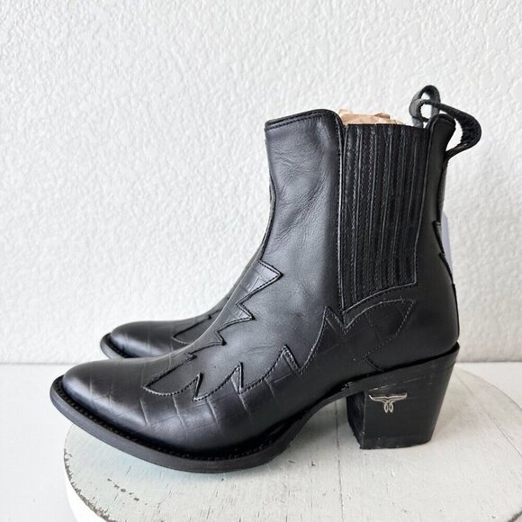 NEW Lane CHELSEA Womens Cowboy Bootie 6.5 Western Black Leather Short Boots - Picture 4 of 12